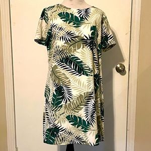 Lulu's Cream Dress with Green and Olive Leaf Print